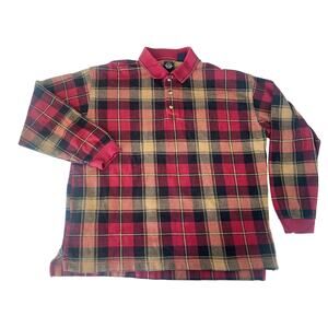 Vintage 1990s Docker Red Plaid Long Sleeve Polo Top Shirt - Size Men's XL
